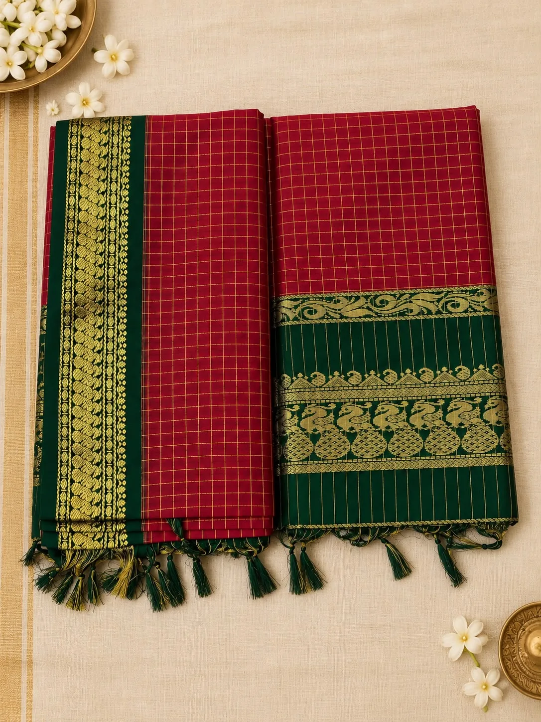 Checked Kalyani cotton saree/Lata Gadwal Paithani